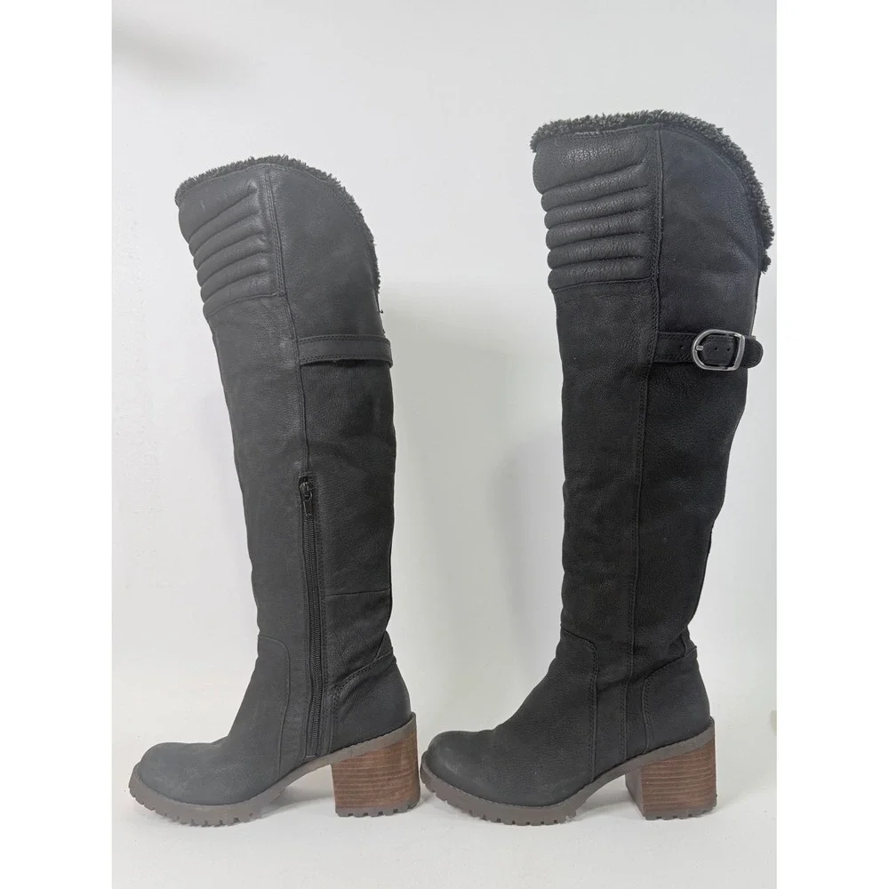 Lucky Brand Shoes Women's 7.5 Narlee Over Knee Lug Block Heel Boot Black